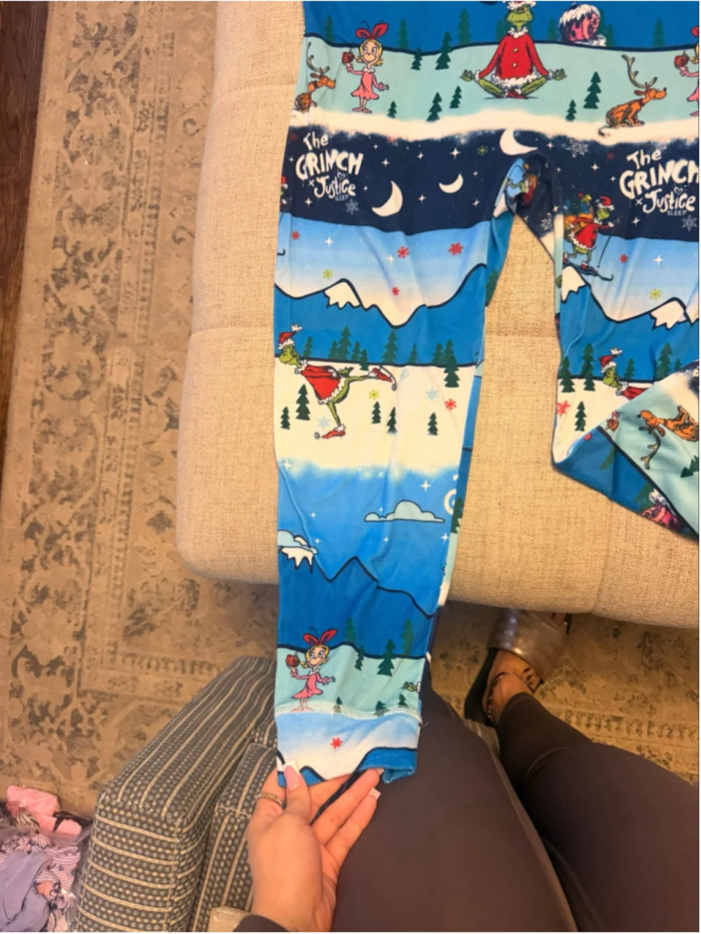The Grinch x Justice Sleep Girls L 12-14 Blue Christmas One Piece Pajama Onesie